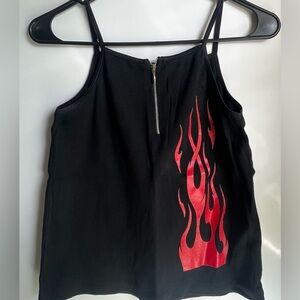 Half Zipper Fire Tank Top Black and Red